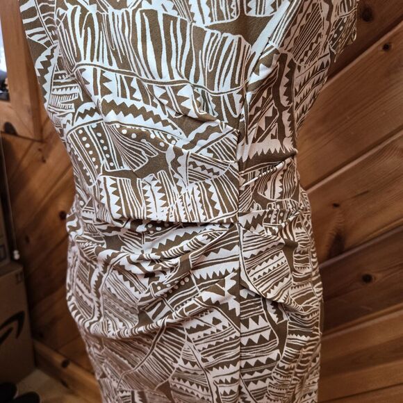 J. McLaughlin Anne Brown And White Sleeveless Midi Sheath Dress Size 14 - Picture 5 of 7